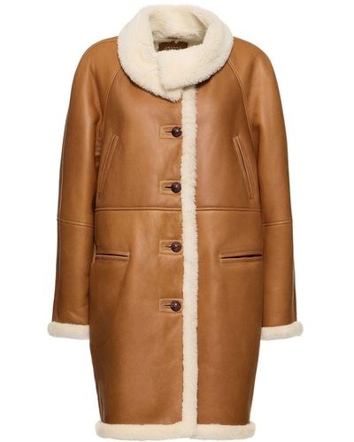 Isabel Marant Astana Leather & Shearling Coat - Brown
