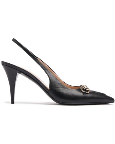 Gucci 85Mm Erin Leather Slingback Court Shoes - Black