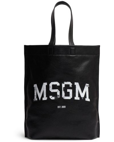 MSGM Max Logo Faux Leather Tote Bag - Black
