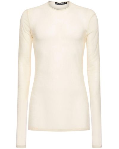 Dolce & Gabbana Tulle Long Sleeve Crewneck T-shirt - Natural