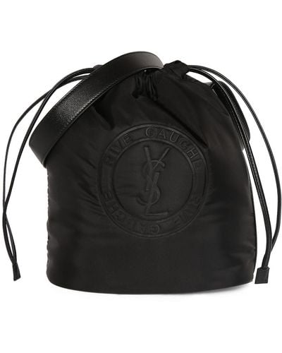 Saint Laurent Rive Gauche Laced Leather Bucket Bag - Black
