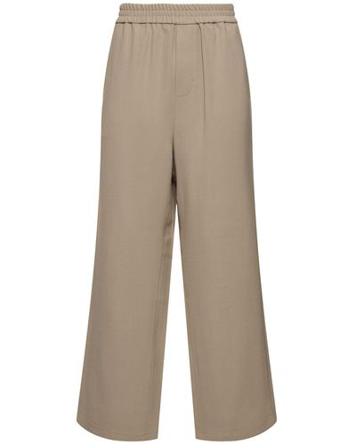 Ami Paris Wool Blend Wide Trousers - Natural