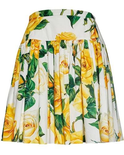 Dolce & Gabbana Rose Pleated Cotton Poplin Mini Skirt - Yellow
