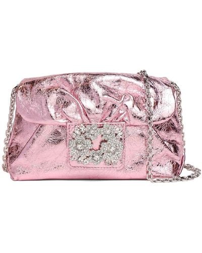 Roger Vivier Micro Rv Bouquet Draped Crystal Clutch - Pink