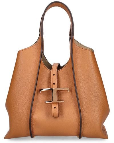 Tod's Mini T Leather Top Handle Bag - Brown
