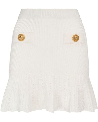 Balmain Pleated Viscose Knit Flared Mini Skirt - White