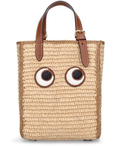 Anya Hindmarch Mini Eyes Raffia Top Handle Bag - Natural