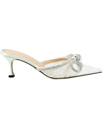 Mach & Mach 65mm Double Bow Lace Mules - Metallic