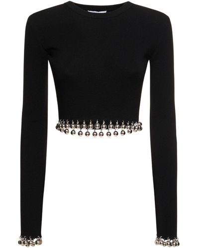 Rabanne Embellished Wool L/S Crop Sweater - Black