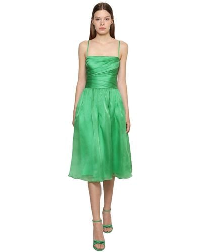 Ralph Lauren Collection Vestido Midi De Organza Y Satén De Seda Drapeado - Verde