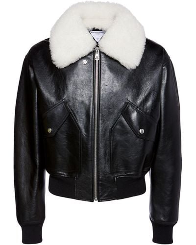 Bottega Veneta Shearling Collar Leather Jacket - Black