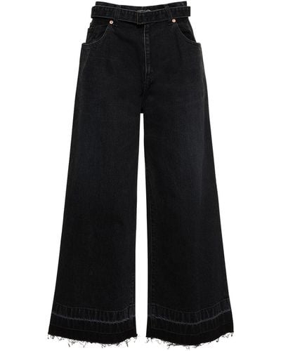 Sacai High Rise Belted Denim Wide Jeans - Black