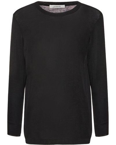 Lemaire T-shirt en maille de soie et laine sans coutures - Noir