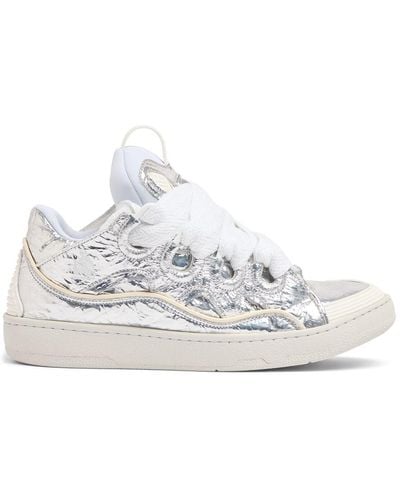 Lanvin Curb Metallic Leather & Mesh Trainers - White