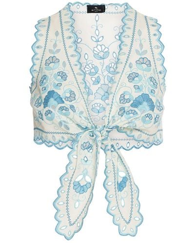 Etro Broderie Anglaise Cotton Crop Top - Blue