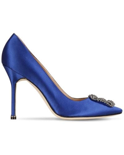 Manolo Blahnik 105mm Hangisi Satin Court Shoes .5 - Blue