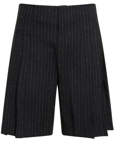 Charles Jeffrey Pleated Pinstripe Wool Blend Shorts - Black