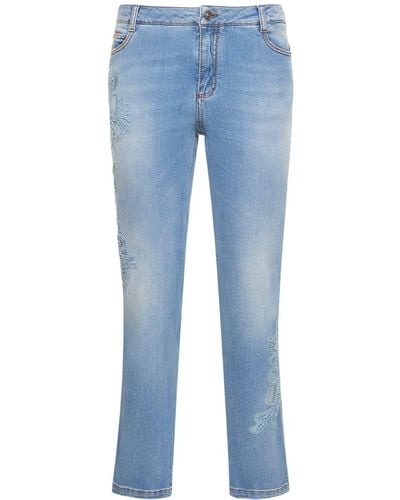 Ermanno Scervino Denim Mid Rise Skinny Jeans W/embroidery - Blue