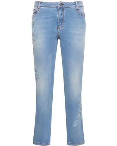 Ermanno Scervino Jean skinny en denim brodé taille mi-haute - Bleu