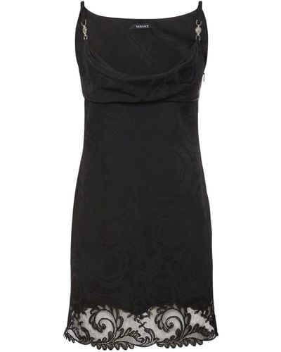 Versace Draped Satin & Lace Mini Dress - Black