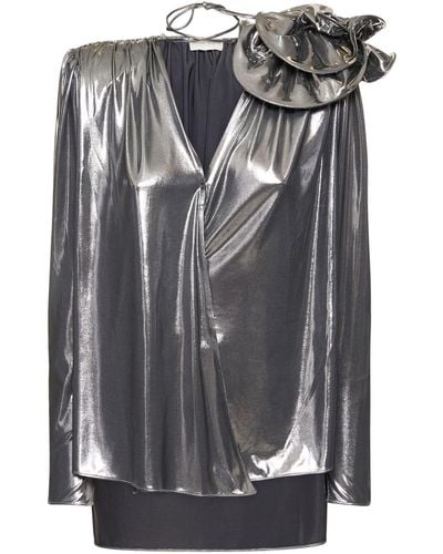 Magda Butrym Chemise en jersey métallisé avec broche fleur - Noir