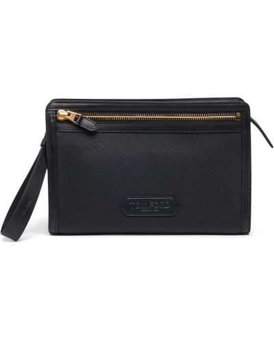 Tom Ford Buckley Line Grained Leather Pouch - Black