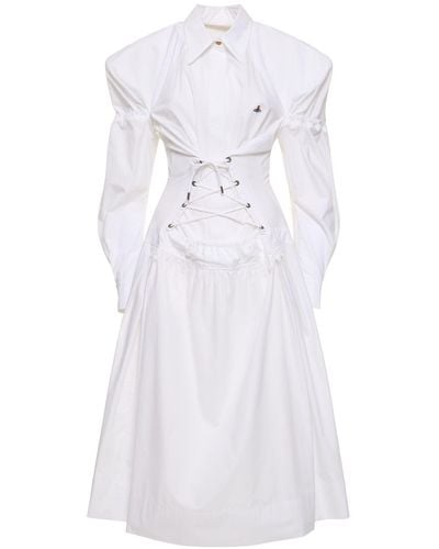 Vivienne Westwood Kate Cotton Lace-up Midi Shirt Dress - White