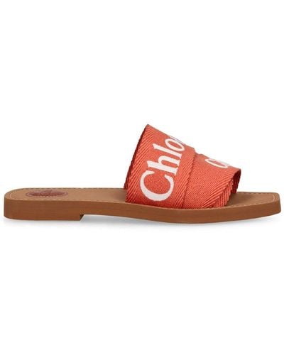 Chloé 10mm Flache Schuhe Aus Leinen "woody" - Rot
