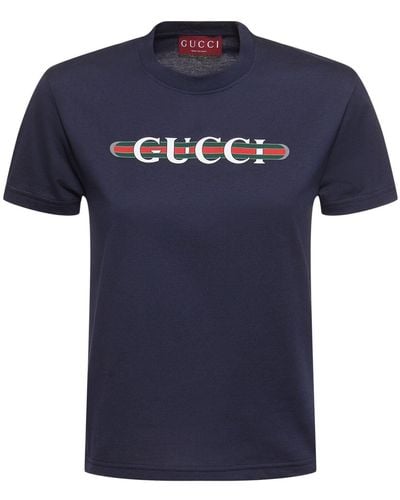 Gucci T-shirt Aus Baumwolljersey "new 70s" - Blau
