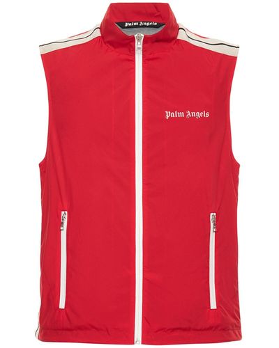 Palm Angels Logo Print Nylon Jersey Track Vest - Red