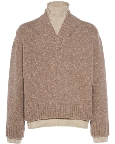 Bottega Veneta Double Layer Wool Knit Sweater - Brown