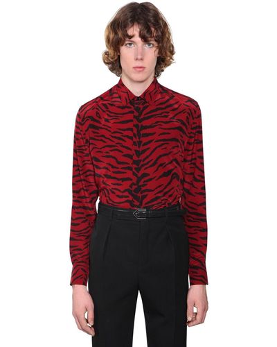 Saint Laurent Seidenhemd Mit Zebradruck - Rot
