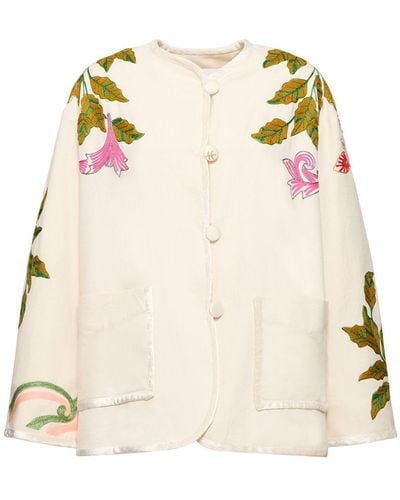 Forte Forte Musa Embroidered Cotton Blend Twill Coat - Natural
