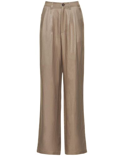 Anine Bing Carrie Linen Blend Straight Pants - Natural