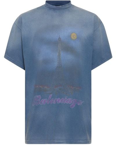 Balenciaga Vintage-t-shirt Aus Baumwolle "new Paris Moon" - Blau