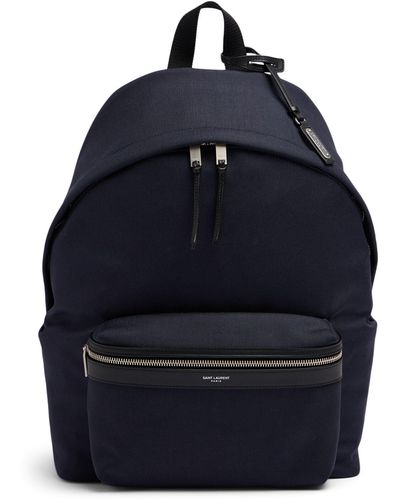 Saint Laurent Mochila city de nylon y piel - Azul