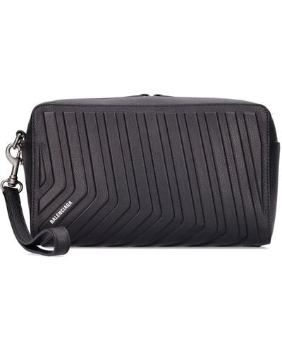 Balenciaga Car Embossed Leather Toiletry Bag - Gray