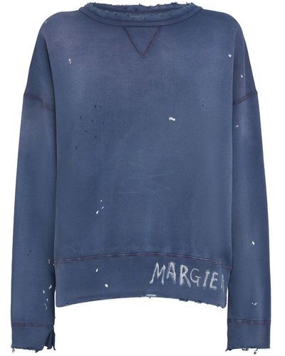 Maison Margiela Sweat-shirt en coton d'aspect usé - Bleu