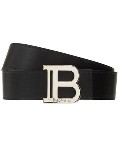 Balmain 3.5Cm B Buckle Leather Belt - Black