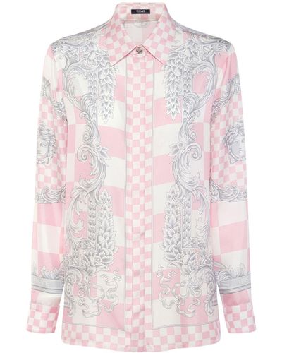 Versace Baroque Print Silk Twill Shirt - Pink