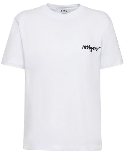 MSGM Cotton Jersey Logo T-Shirt - White