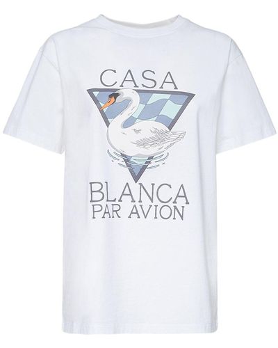 Casablancabrand T-shirt En Jersey De Coton Imprimé Par Avion - Bleu