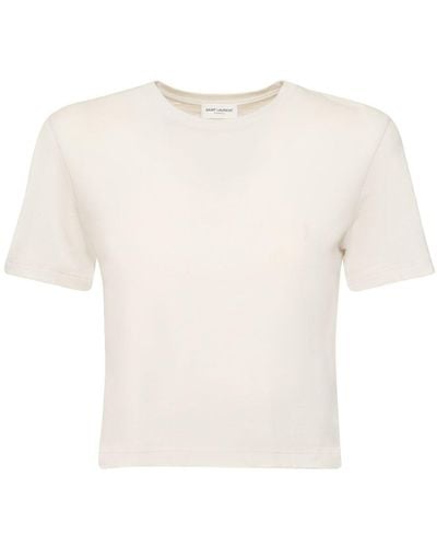 Saint Laurent コットンスリムクロップドtシャツ - ホワイト