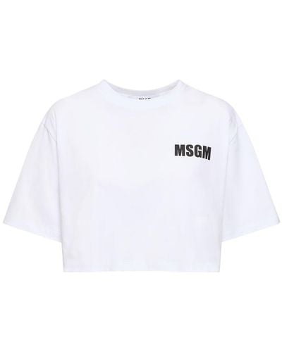 MSGM Bauchfreies T-shirt Aus Baumwolle - Weiß