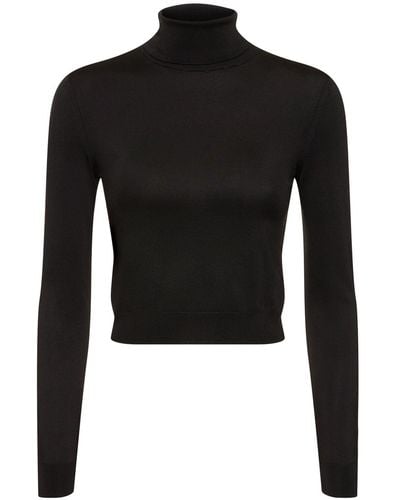Ralph Lauren Collection Long Sleeve Cropped Silk Knit Top - Black