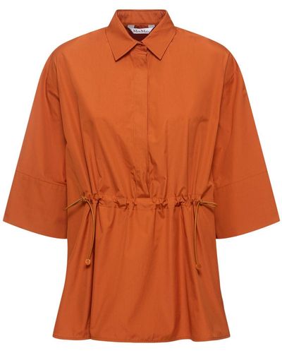 Max Mara Cotton Poplin Drawstring Shirt - Orange