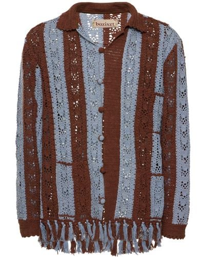 BAZISZT Crocheted Cotton Overshirt - Brown