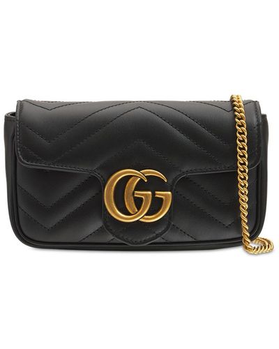 Gucci Supermini gg Marmont Leather Bag - Black