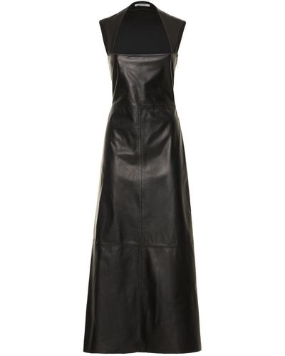 Gauchère Leather & Fabric Square Neck Midi Dress - Black