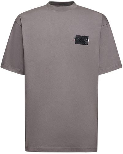 Balenciaga Gaffer Oversized Logo-embroidered Appliquéd Cotton-jersey T-shirt - Gray